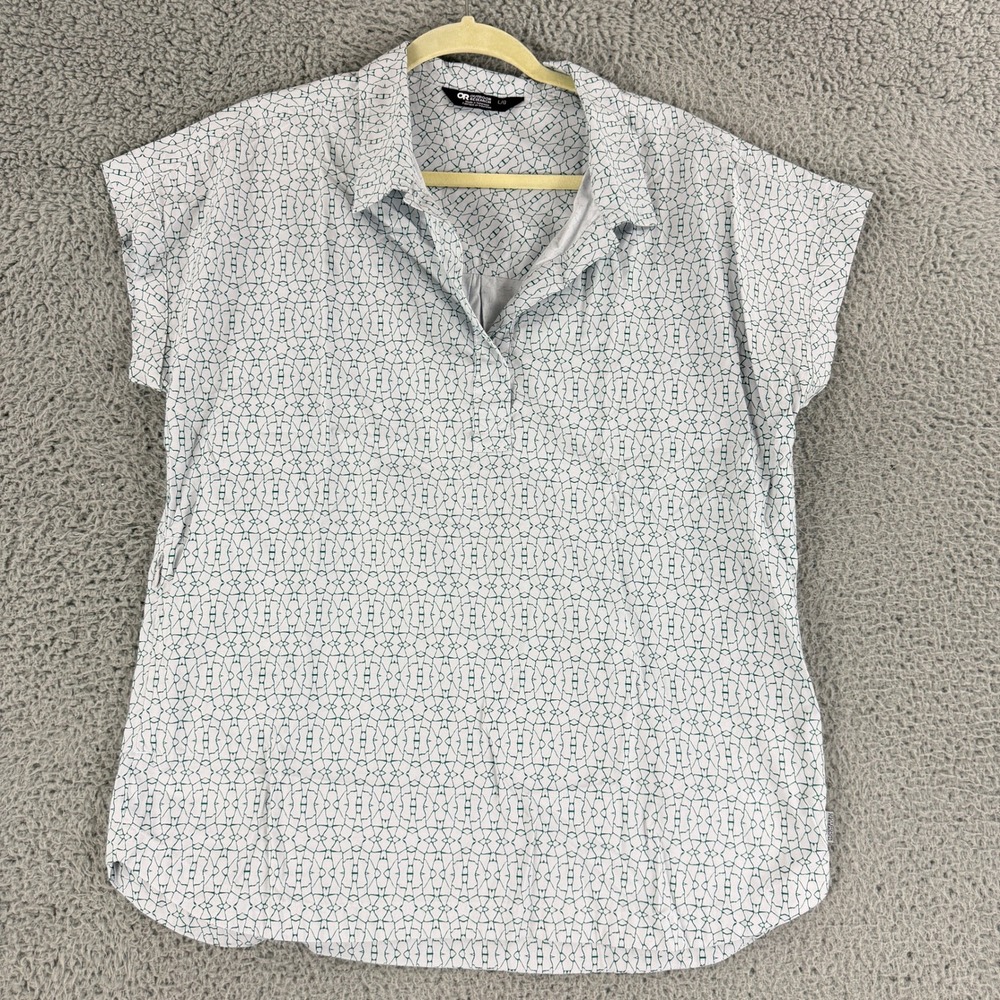 Outdoor Research White And Teal Print Short-Sleeve Pullover Top
